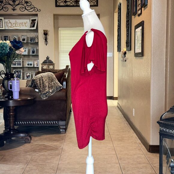 Agenda*Tunic Style Top with Accented Cold Shoulder Ruched Hemline Top*GUC - Picture 2 of 4